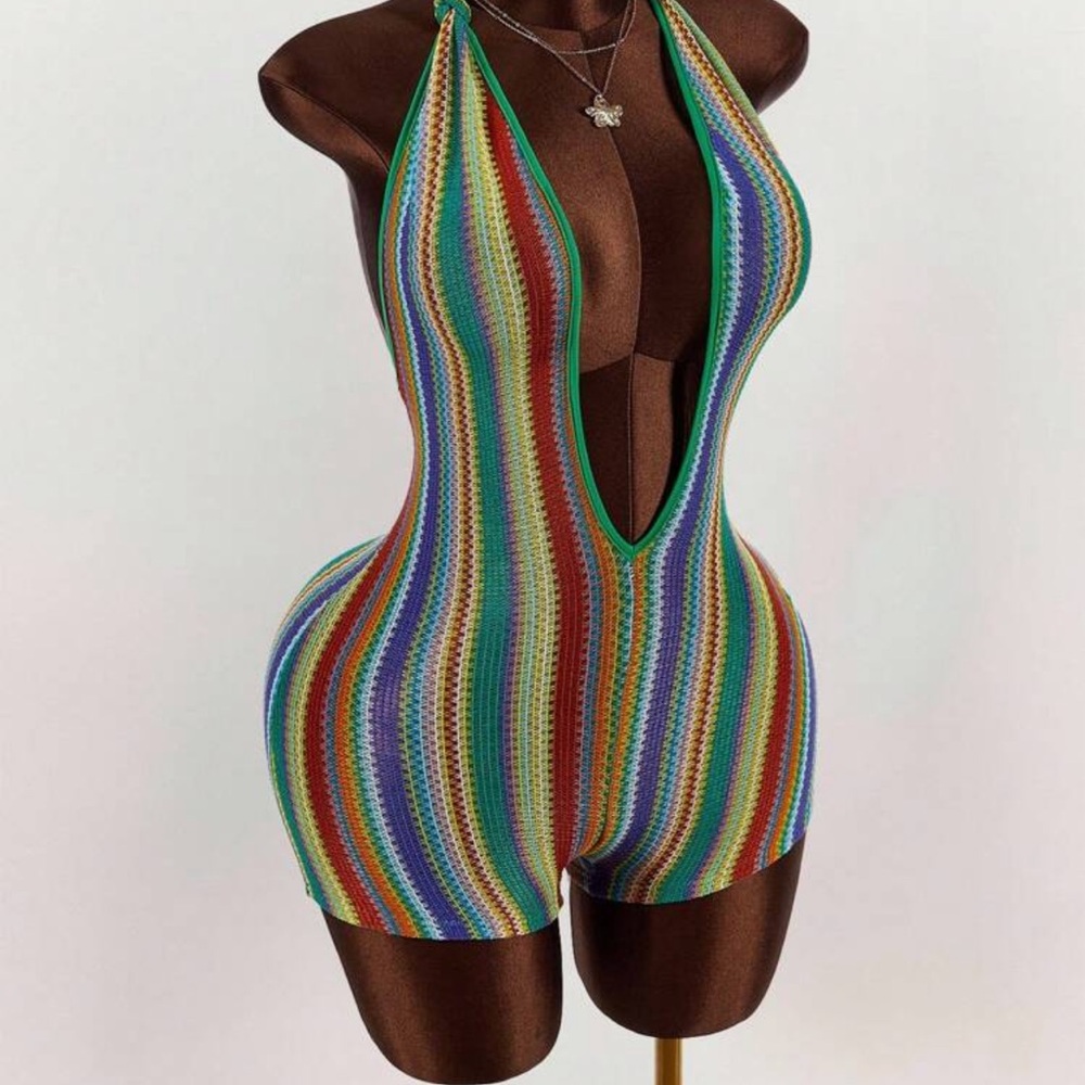 Deep v neck Low Cut Backless mini Romper
